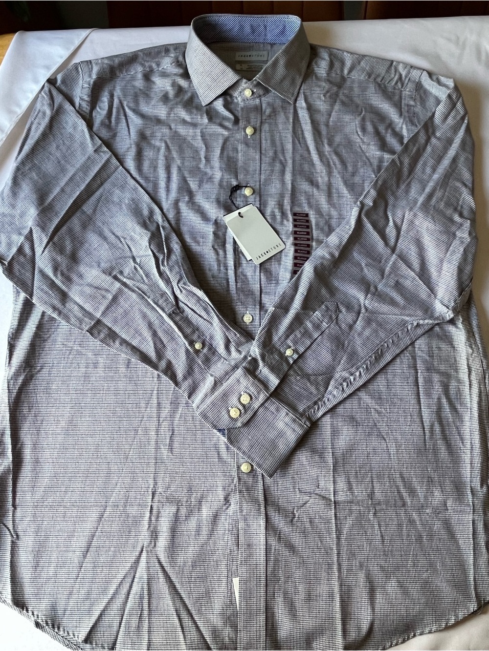 Jack Stone by Thomas Dean Dress Shirt Men XL NWT Blue White Houndstooth Cotton